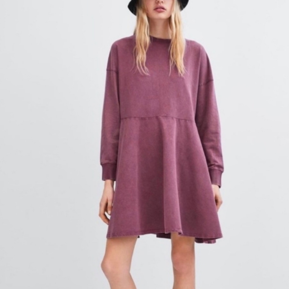 {ZARA} Purple Cotton Mineral Wash Sweatshirt Dress